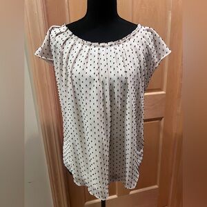 LC Cream Romantic Bow-Back Sheer Polka Dot Blouse Cap Sleeve Flowy Cottagecore M